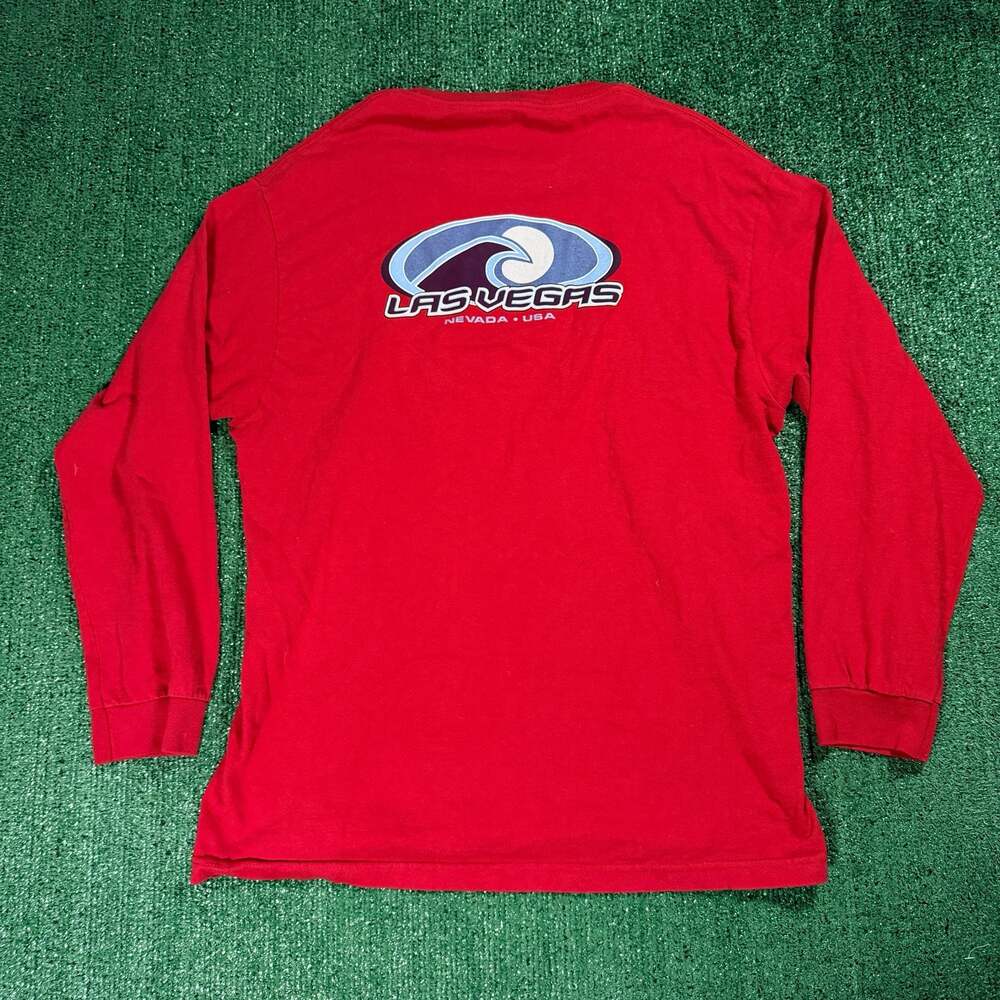 Y2K Red Las Vegas Long Sleeve T-Shirt Wave Logo Large